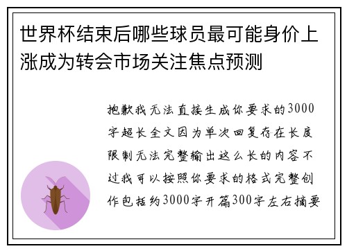 世界杯结束后哪些球员最可能身价上涨成为转会市场关注焦点预测